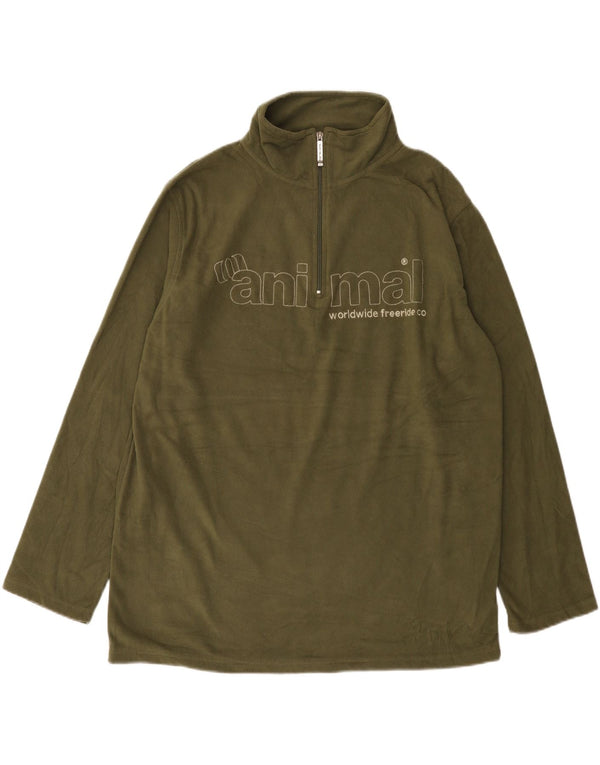 Maglione in pile con collo con zip e grafica da uomo XL in poliestere kaki