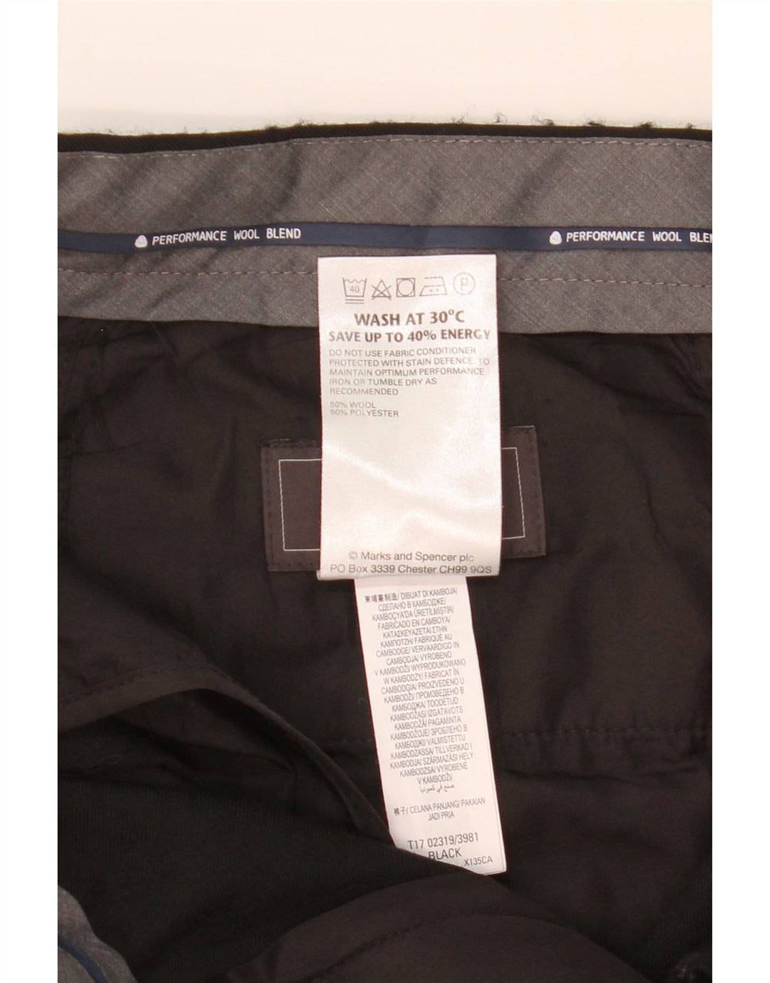 MARKS & SPENCER Pantaloni da abito vestibilità regolare da uomo W34 L31 Lana nera