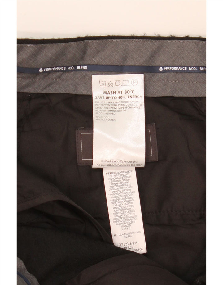 MARKS & SPENCER Pantaloni da abito vestibilità regolare da uomo W34 L31 Lana nera