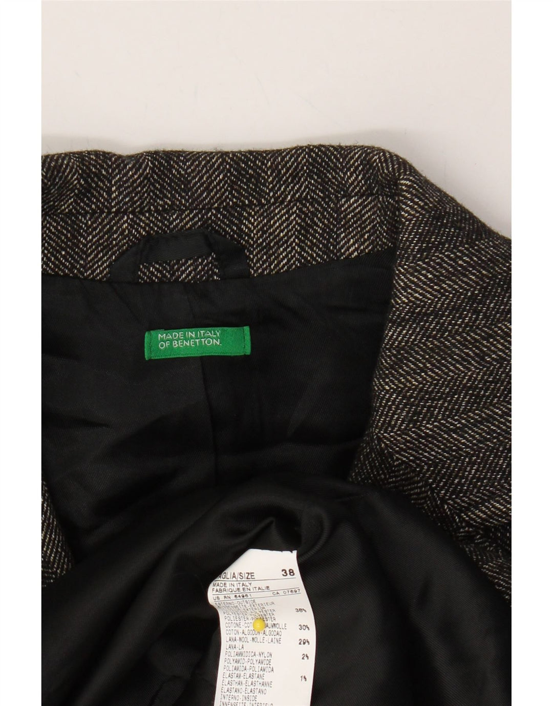 BENETTON Womens 2 Button Blazer Jacket IT 38 XS Grey Herringbone Polyester Vintage Benetton and Second-Hand Benetton from Messina Hembry 
