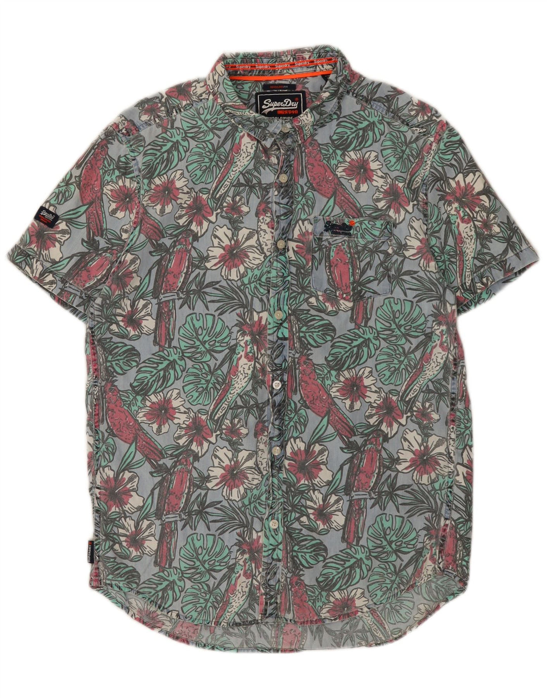 Camicia da uomo a maniche corte con vestibilità regolare SUPERDRY, cotone floreale blu grande