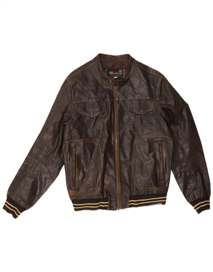 Giacca in pelle vintage da uomo IT 52 XL in pelle marrone