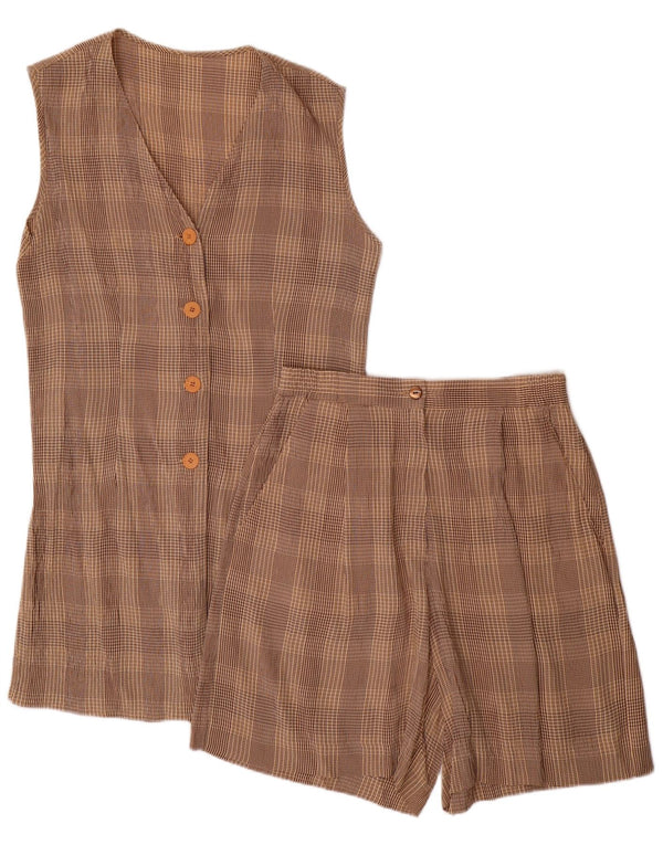 Set da donna VINTAGE a 4 bottoni e 2 pezzi UK 10 piccolo W28 acetato a quadri marrone