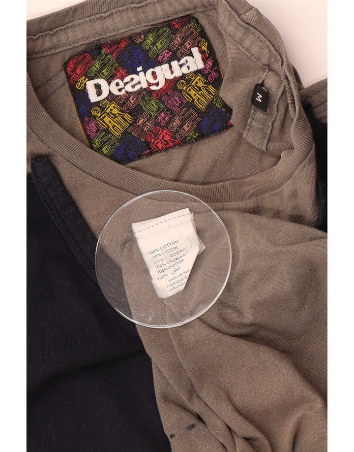 Desigual T-shirt da uomo Top in cotone color block grigio medio