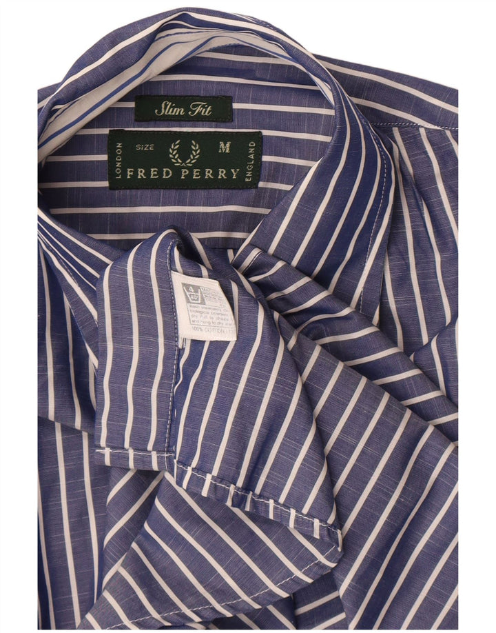 Camicia da uomo slim fit Fred Perry in cotone a righe blu medio