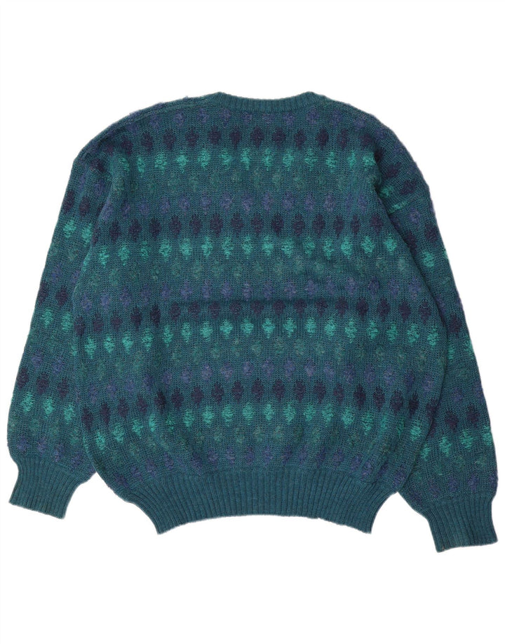 Maglione vintage da uomo con scollo a V IT 54 XL lana Fair Isle blu