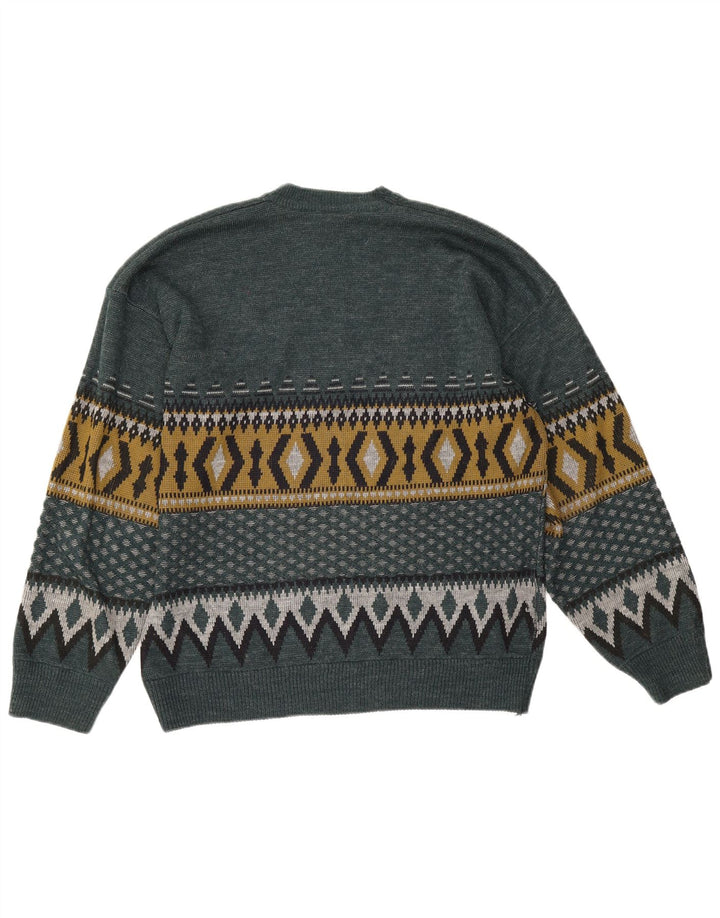 Maglione maglione girocollo da uomo vintage grande geometrico verde