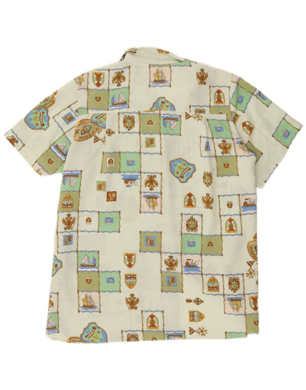 Camicetta camicia a maniche corte da donna vintage UK 20 2XL Verde geometrico