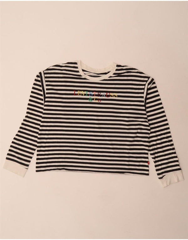 Levi's Top grafico corto da donna a maniche lunghe UK 10 Small White Striped