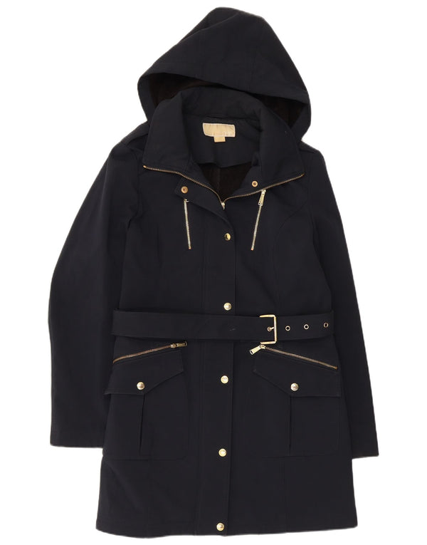Trench con cappuccio da donna Michael Kors UK 14 poliestere medio blu navy