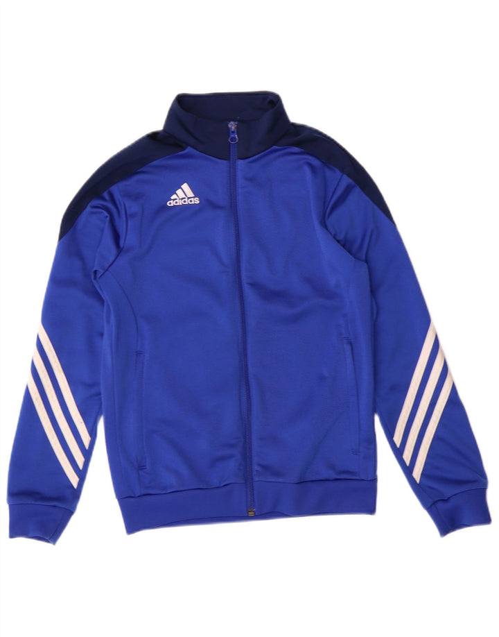 ADIDAS Boys Tracksuit Top Jacket 9-10 Years Medium Blue Colourblock