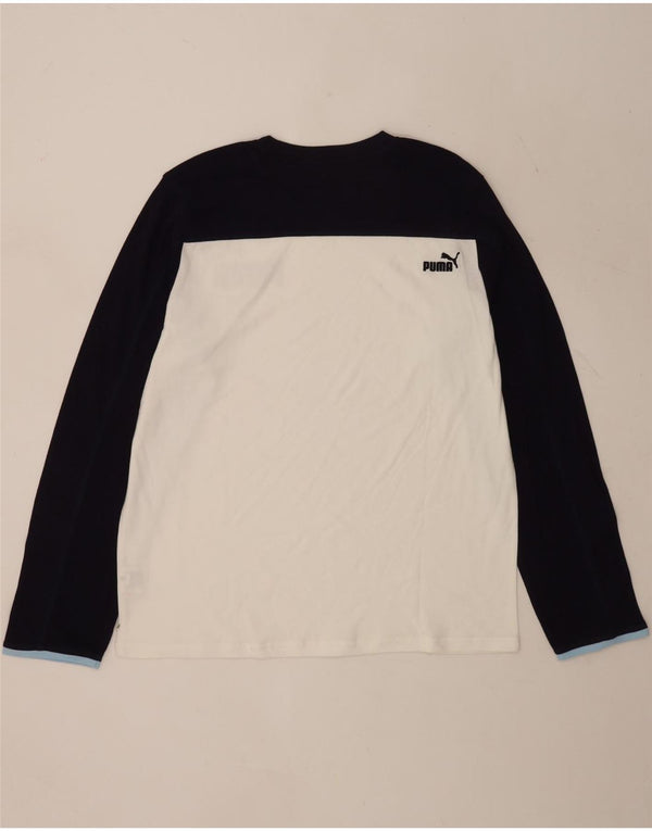 Puma Maglietta grafica da uomo a maniche lunghe XL in cotone color block bianco