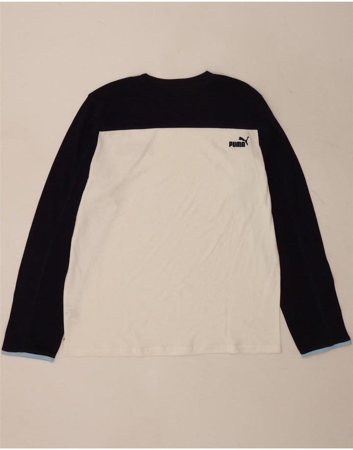 Puma Maglietta grafica da uomo a maniche lunghe XL in cotone color block bianco