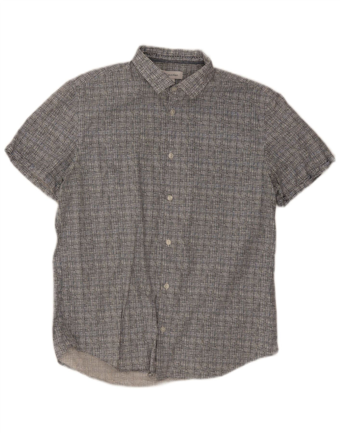 Camicia a maniche corte da uomo Calvin Klein in cotone a quadretti grigio medio