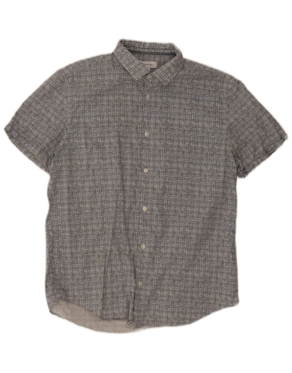 Calvin Klein Mens Short Sleeve Shirt Medium Grey Gingham Cotton