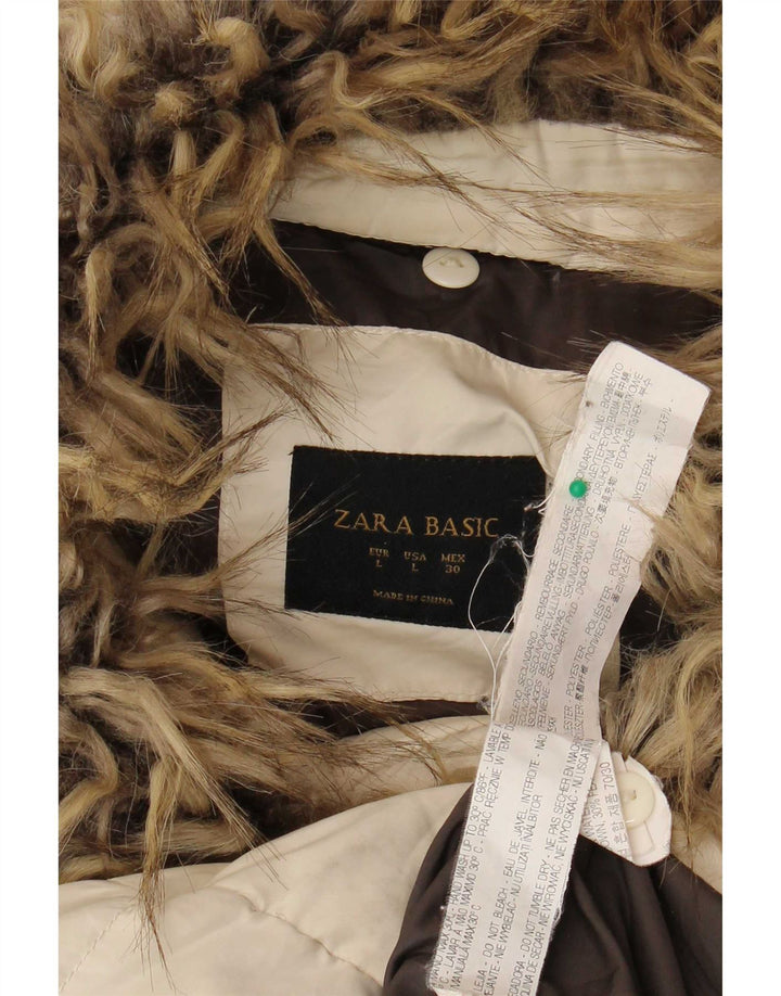 Cappotto imbottito da donna Zara UK 14 grande poliestere bianco sporco