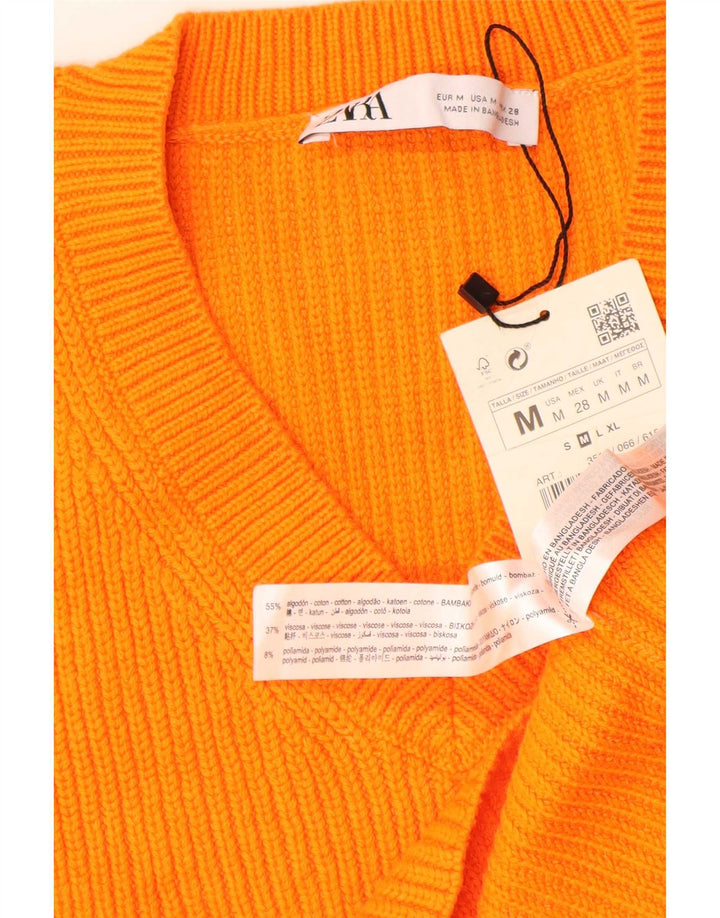 Canotta corta da donna Zara UK 14 cotone arancione medio