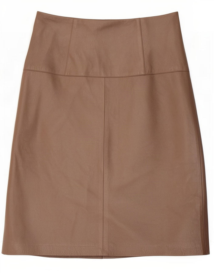 Gonna in pelle vintage da donna IT 42 media W28 marrone
