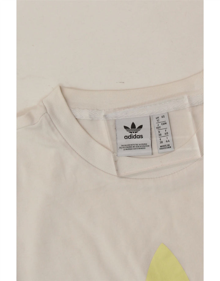 ADIDAS Womens Graphic T-Shirt Top UK 12 Medium White Cotton Vintage Adidas and Second-Hand Adidas from Messina Hembry 