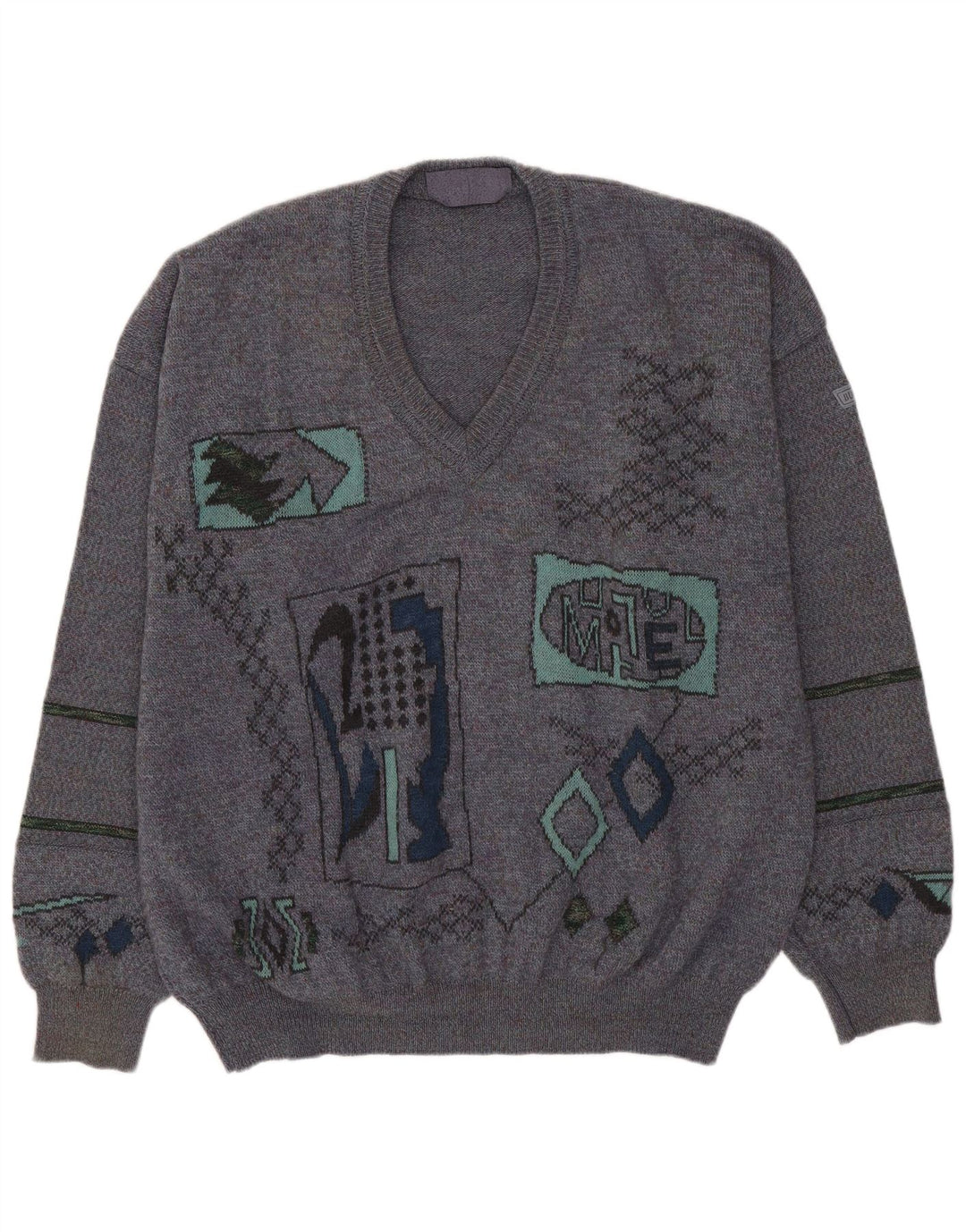 Maglione da uomo con scollo a V Bueckle IT 52 Grande lana vergine geometrica viola