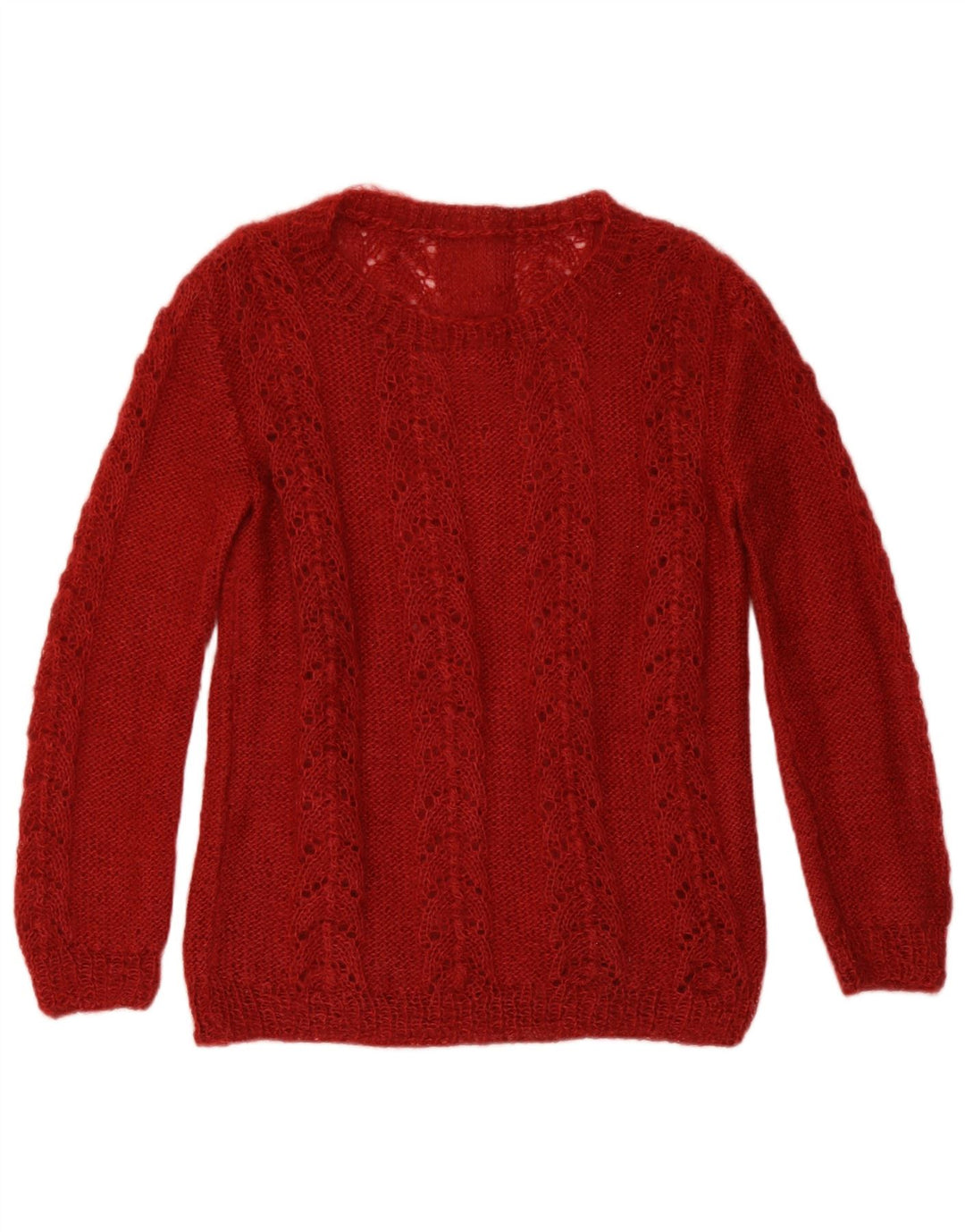 Maglione maglione girocollo da donna vintage con motivo astratto UK 12 medio Burgu