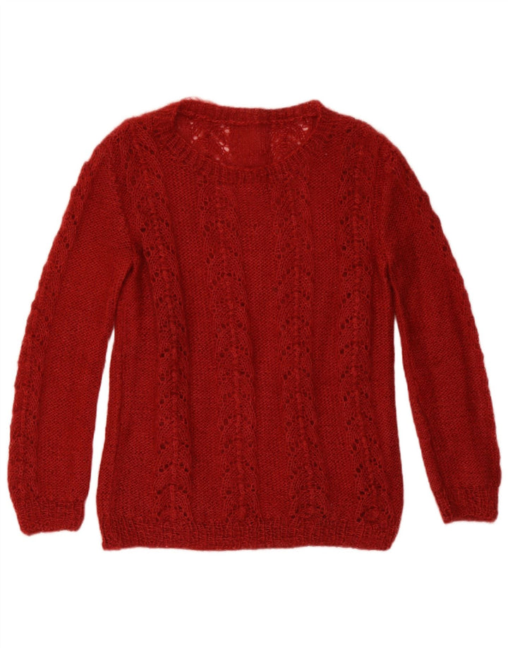 Maglione maglione girocollo da donna vintage con motivo astratto UK 12 medio Burgu