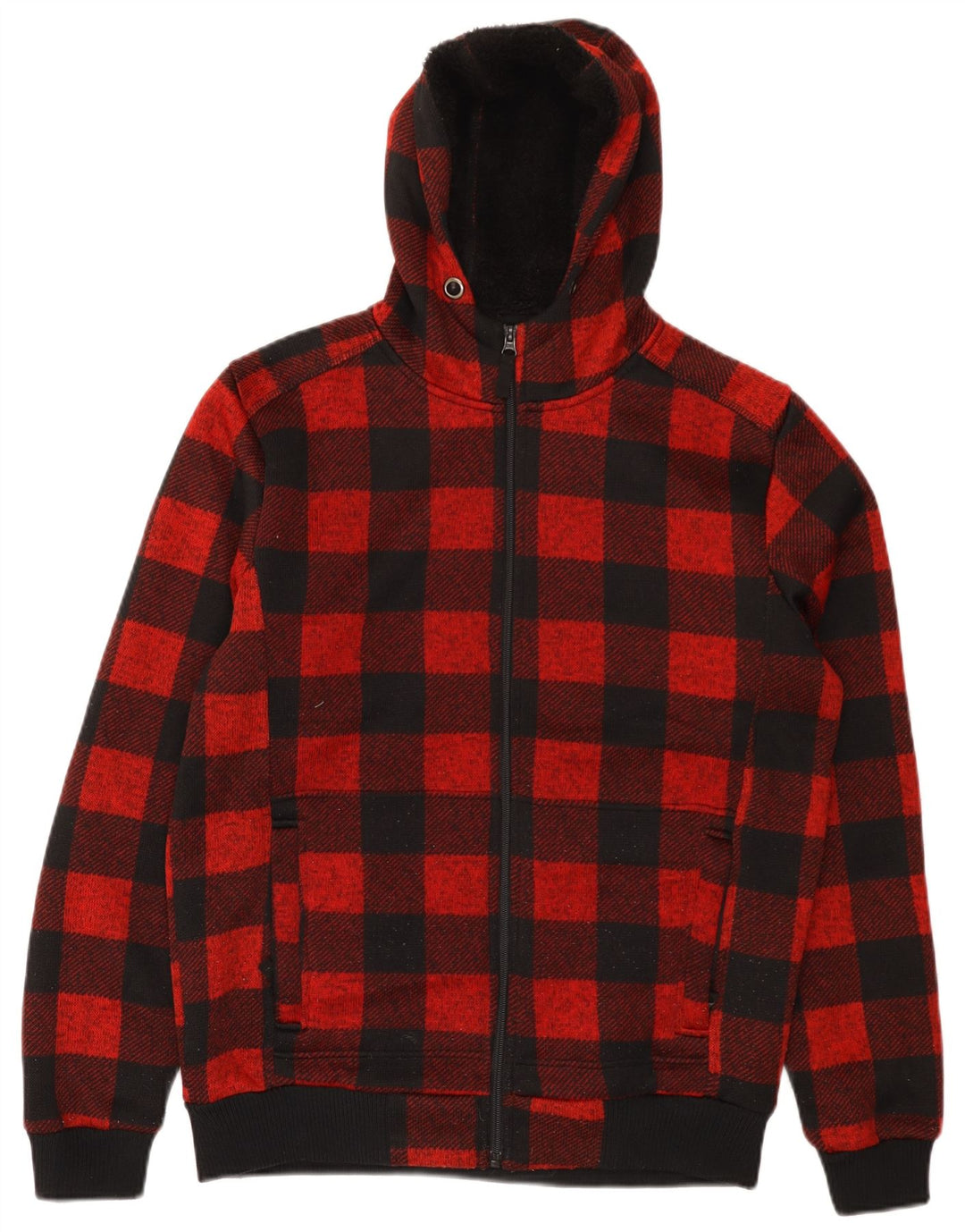 Mountain Warehouse Maglione con cappuccio e zip Sherpa da uomo a quadretti rossi medi