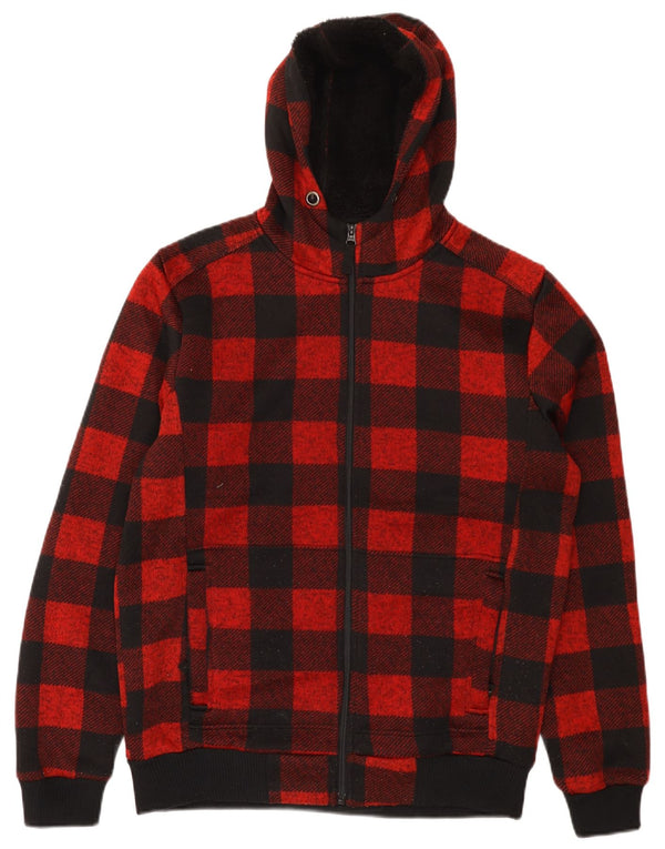 Mountain Warehouse Maglione con cappuccio e zip Sherpa da uomo a quadretti rossi medi