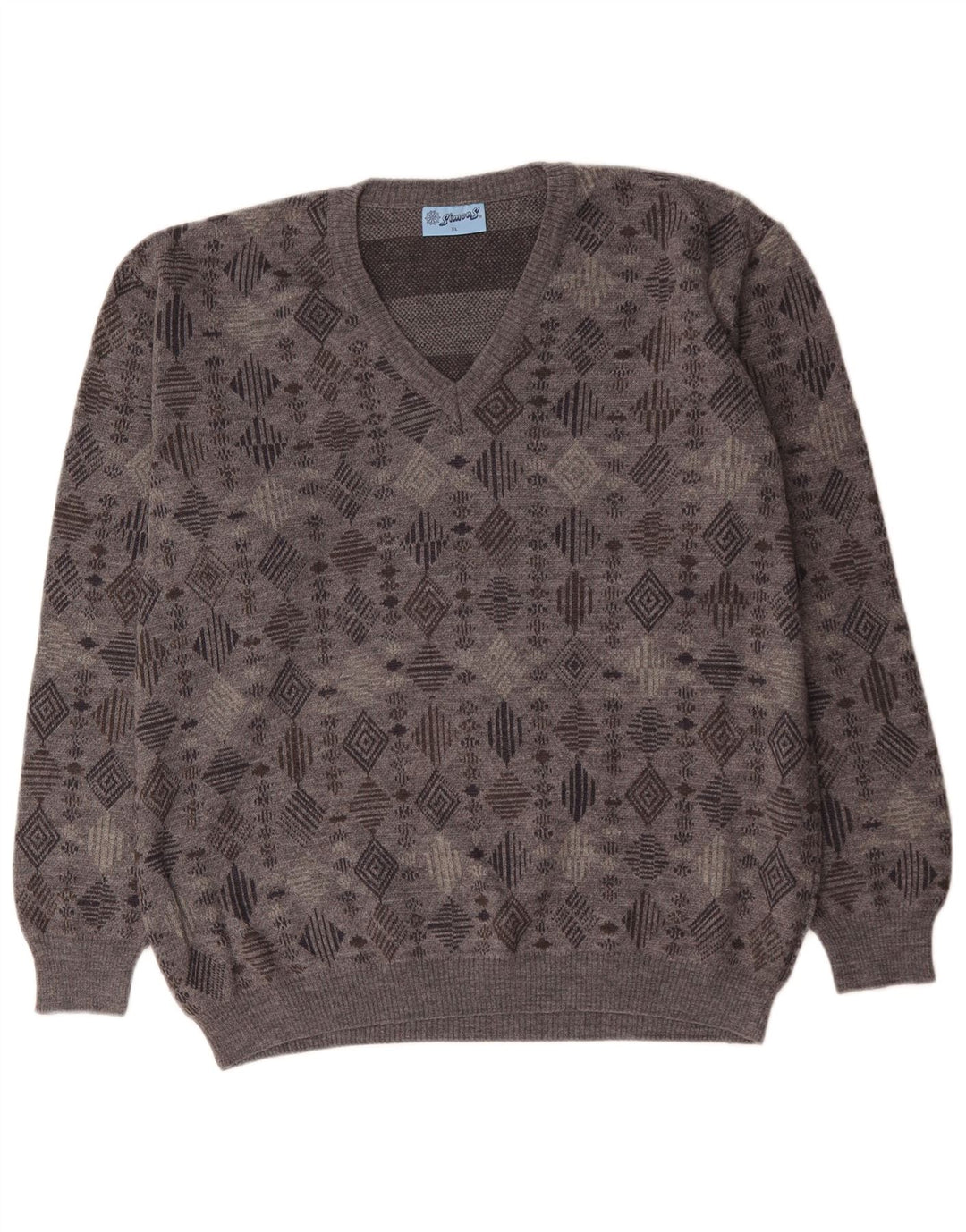 Maglione da uomo con scollo a V VINTAGE XL grigio geometrico