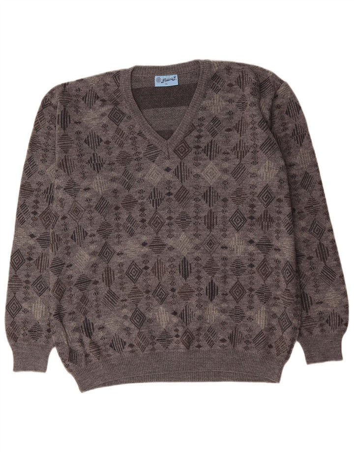 Maglione da uomo con scollo a V VINTAGE XL grigio geometrico