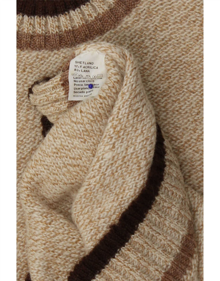 Maglione maglione girocollo da uomo vintage in acrilico color block beige medio