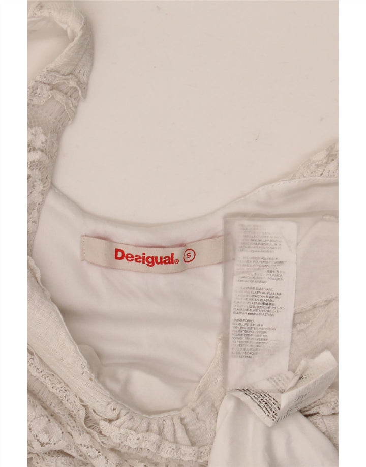 Desigual Abito a trapezio senza maniche da donna UK 10 Small White Floral Poliammide
