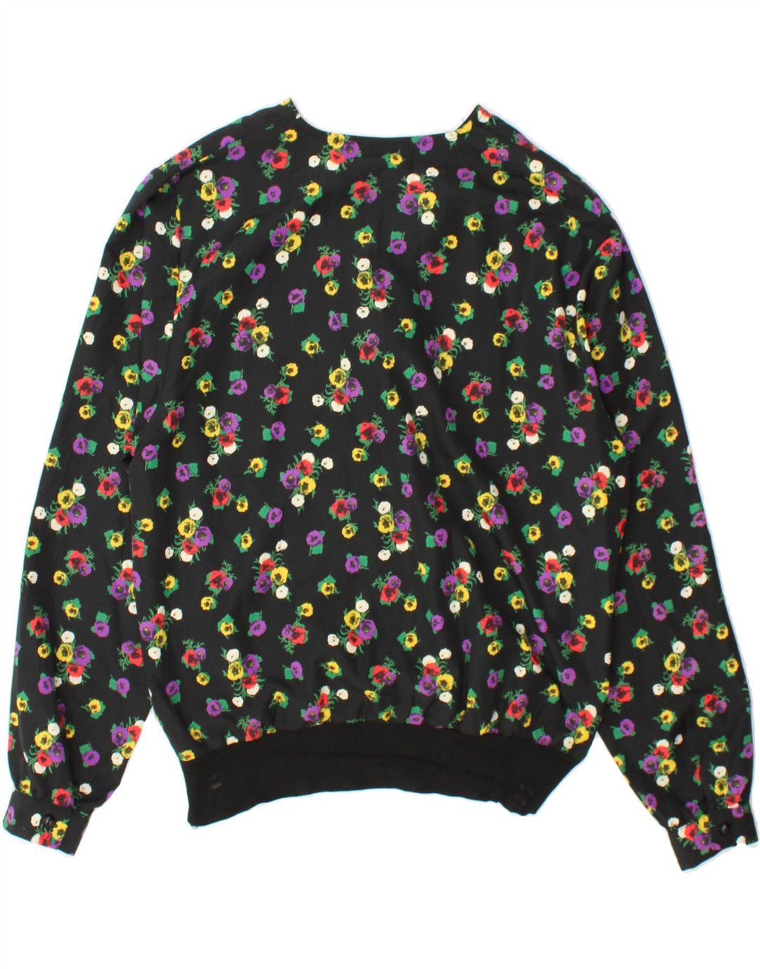 VINTAGE Womens Long Sleeve Blouse Top UK 16 Large Black Floral Polyester Vintage Vintage and Second-Hand Vintage from Messina Hembry 