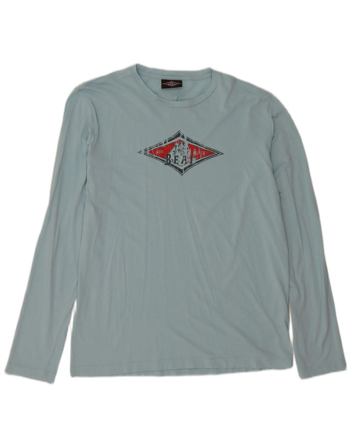 Bear Top grafico da uomo a maniche lunghe in cotone blu grande