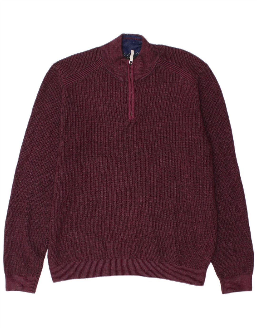 Ted Baker Maglione da uomo con collo con zip, taglia 4, grande, in poliestere bordeaux