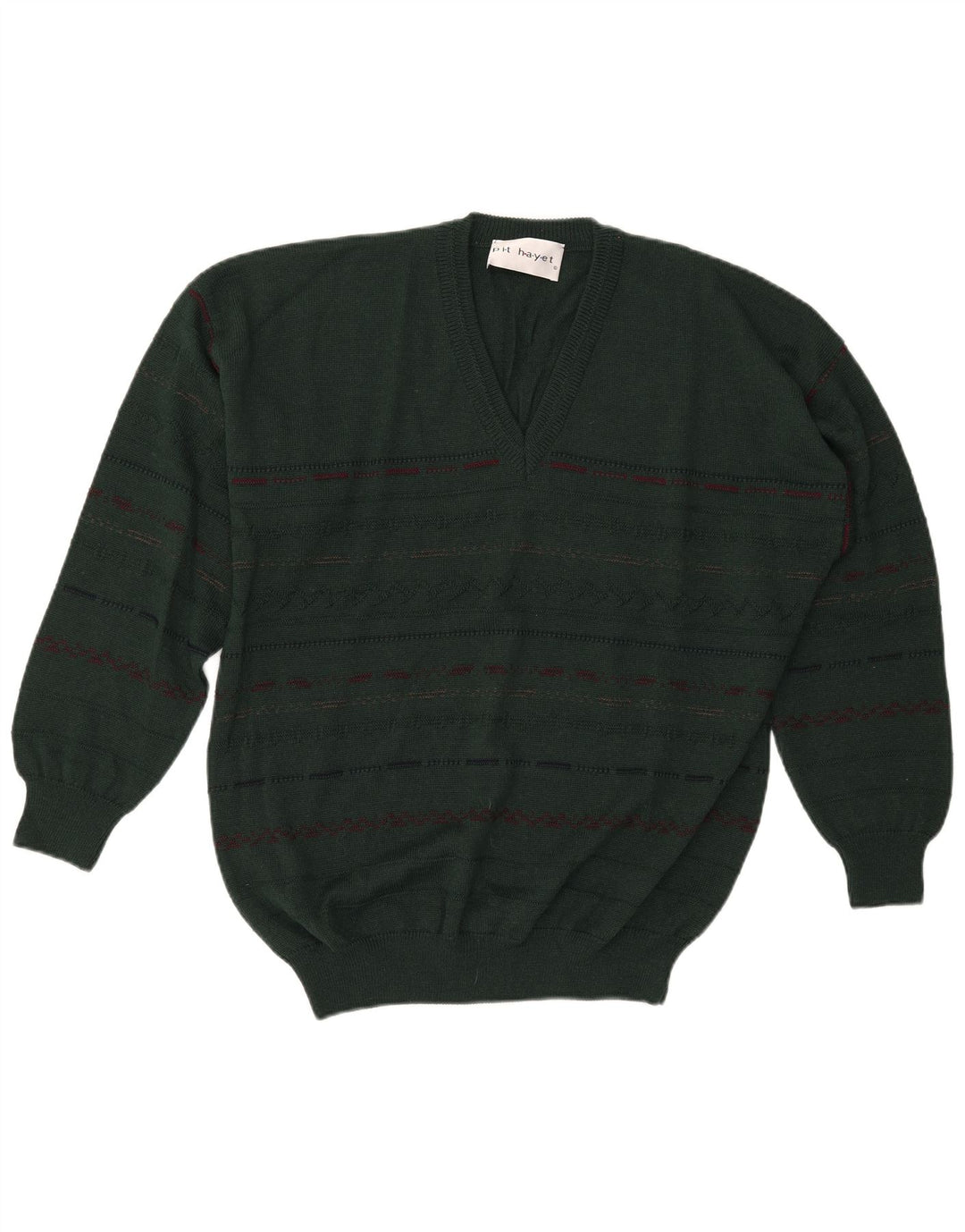 Maglione da uomo con scollo a V Pit Hayet IT 50 Lana a righe verde medio