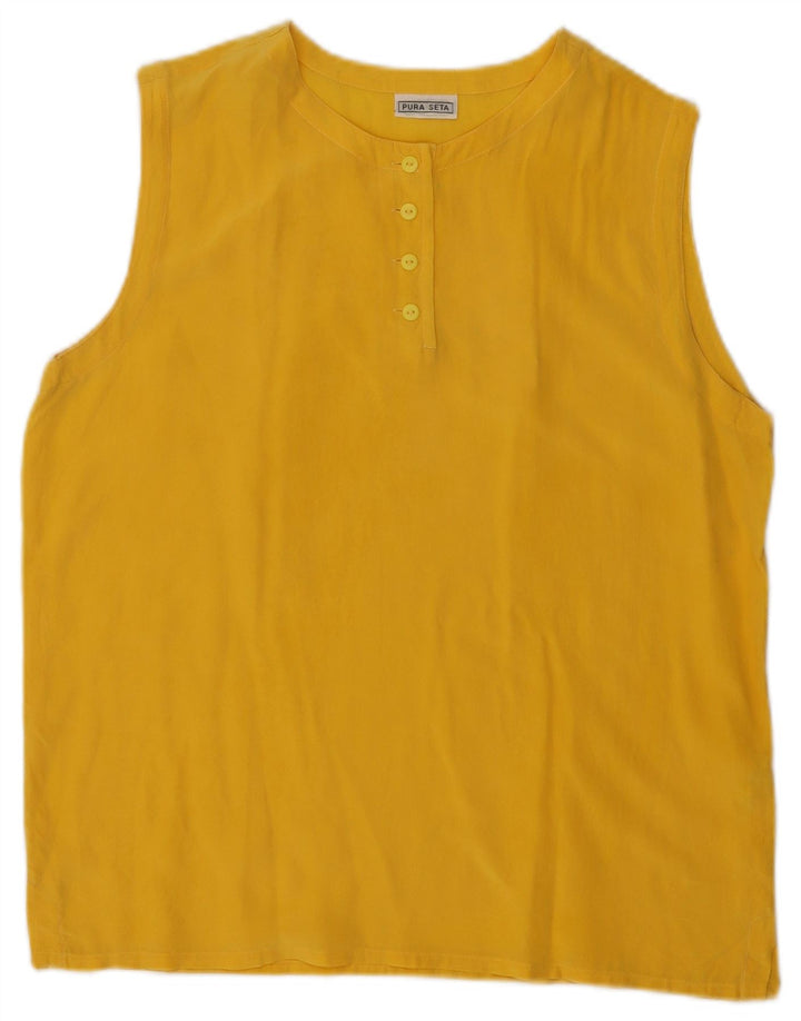 Camicetta oversize senza maniche vintage da donna UK 10 piccola seta gialla