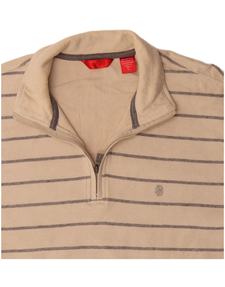 Maglione da uomo con zip e collo IZOD XL in cotone a righe beige