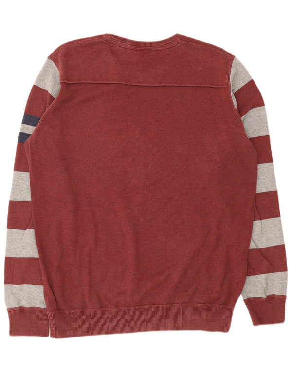 Fat Face Maglione girocollo da uomo in cotone a righe grandi bordeaux
