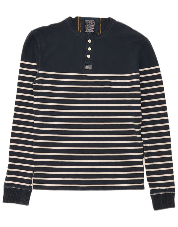 Superdry Uomo Regular Top Manica Lunga Cotone Medio a Righe Blu Navy