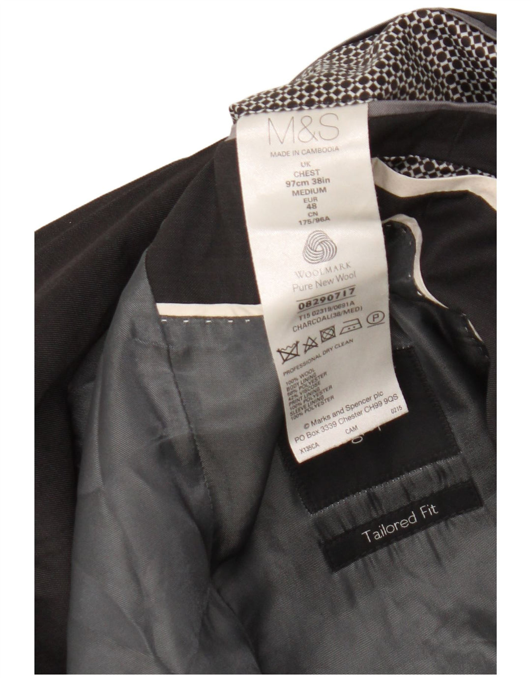 Giacca blazer a 2 bottoni da uomo Marks & Spencer UK 38 lana vergine grigio medio
