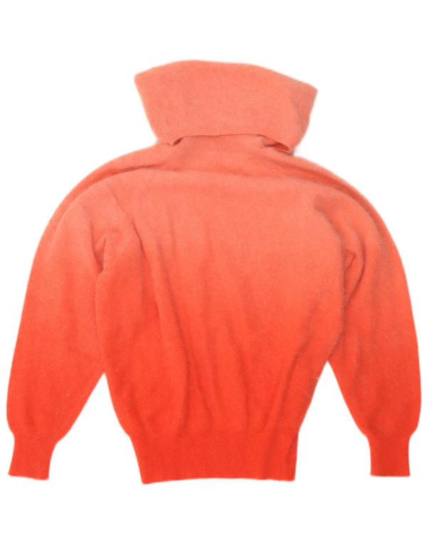 Maglione maglione vintage da donna con collo alto UK 6 XS color block arancione