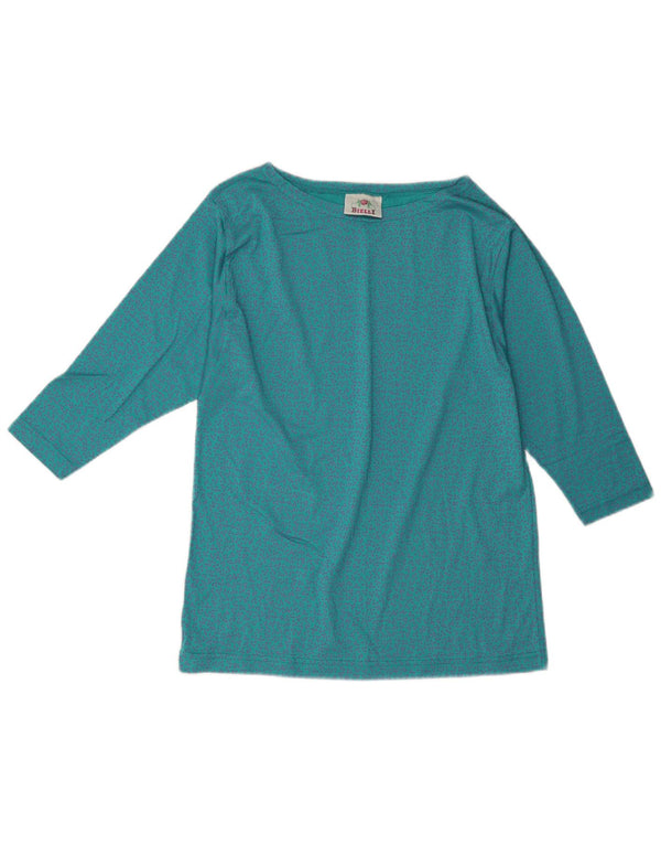 Top da donna vintage manica 3/4 UK 14 blu medio floreale