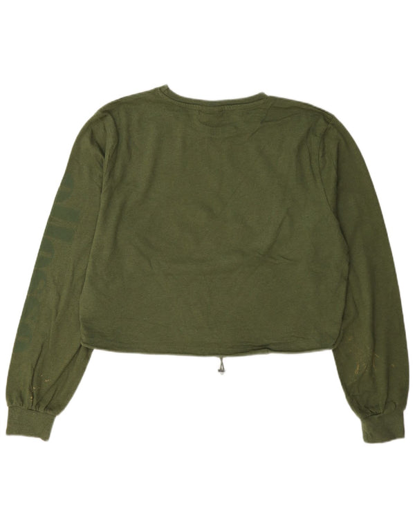 Top corto da donna Ellesse manica lunga UK 12 cotone verde medio