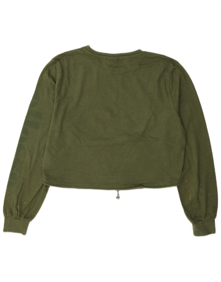 Top corto da donna Ellesse manica lunga UK 12 cotone verde medio