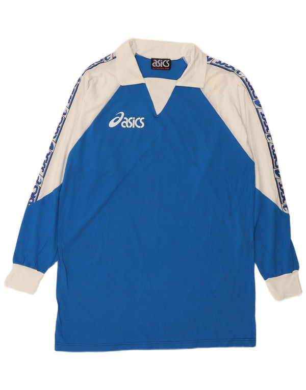 Polo Asics da uomo a maniche lunghe grafica XL in cotone color block blu