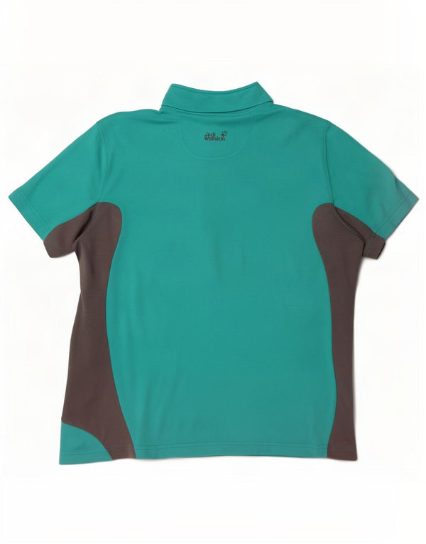 Jack Wolfskin T-shirt da donna con collo con zip Top UK 16 Large Turchese Colourblock