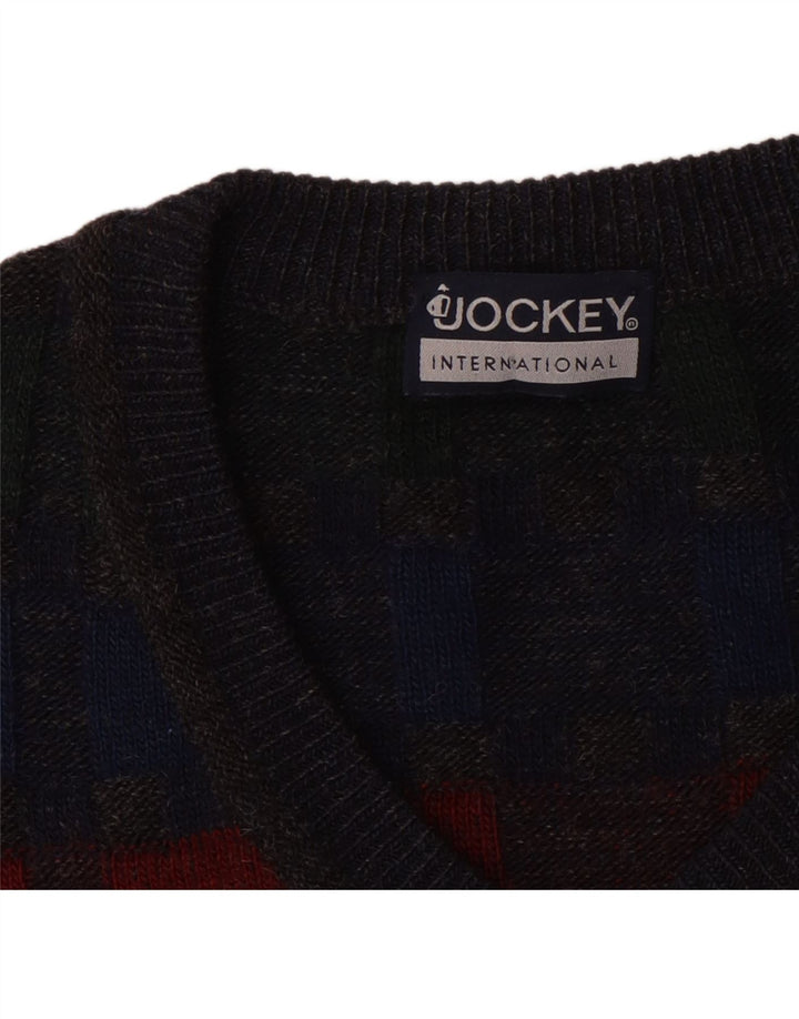 Maglione da uomo con scollo a V Jockey 2XL a quadri grigi