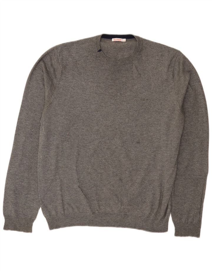 Maglione maglione girocollo vestibilità regolare da uomo Sun68 XL lana grigia