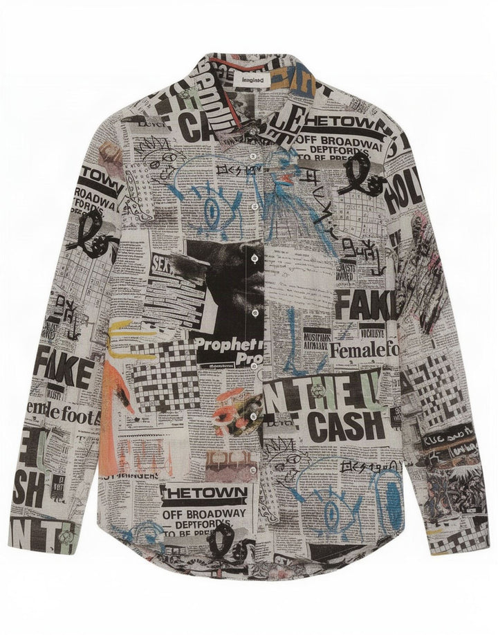 Desigual Camicia da donna con grafica per giornale UK 14 Cotone medio multicolore